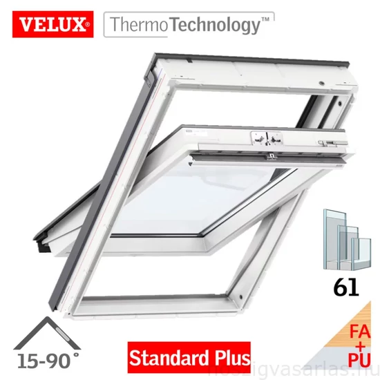 Velux GLU billenő felső kilincses tetőtéri ablak műanyag bevonatú fa 55x78 cm