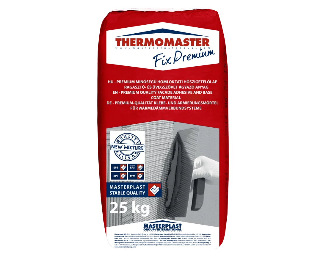 THERMOMASTER FIX PRÉMIUM ragasztó homlokzati Grafit EPS 80 és Fehér EPS 80 szigeteléshez, lábazati XPS-hez - 25kg/zsák